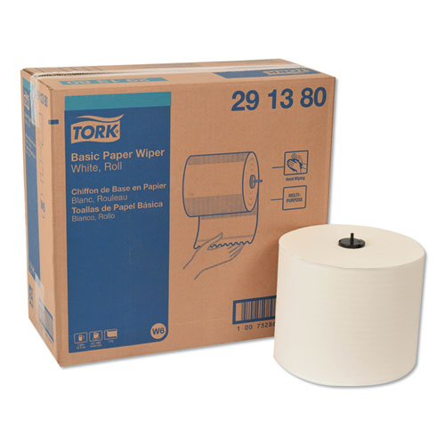 BASIC PAPER WIPER ROLL TOWEL, 7.68" X 1150 FT, WHITE, 4 ROLLS/CARTON