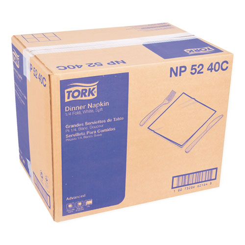 Image of Tork® Advanced Dinner Napkins, 2-Ply, 15" X 16.25", White, 375/Pack, 8 Packs/Carton