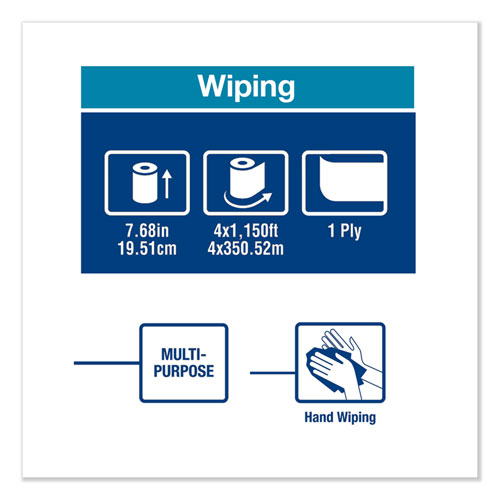 Basic Paper Wiper Roll Towel, 1-Ply, 7.68" x 1,150 ft, White, 4 Rolls/Carton