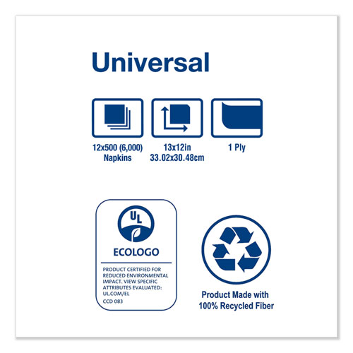 Image of Universal Masterfold Dispenser Napkins, 1-Ply, 13" x 12", White, 6000/Carton