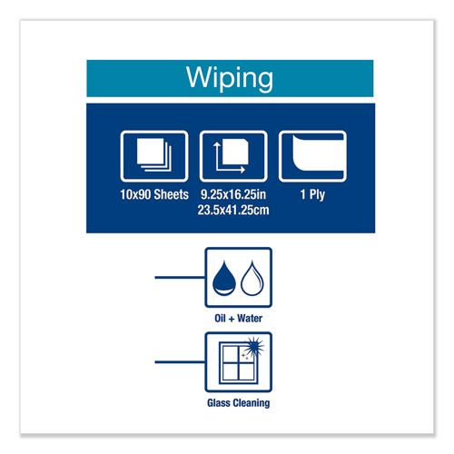 Heavy-Duty Paper Wiper, 1-Ply, 9.25 x 16.25, Unscented, White, 90 Wipes/Box, 10 Boxes/Carton