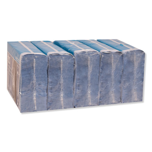 Image of Industrial Paper Wiper, 4-Ply, 12.8 x 16.4, Unscented, Blue, 90/Pack, 5 Packs/Carton