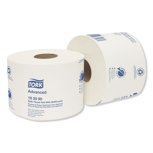 Image of Tork® Advanced Bath Tissue Roll With Opticore, Septic Safe, 2-Ply, White, 865 Sheets/Roll, 36/Carton