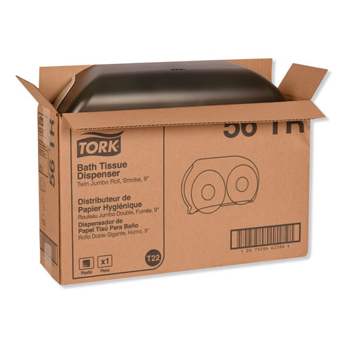 Image of Tork® Twin Jumbo Roll Bath Tissue Dispenser, 19.29 X 5.51 X 11.83, Smoke/Gray