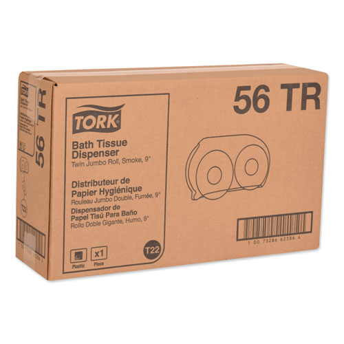 Image of Tork® Twin Jumbo Roll Bath Tissue Dispenser, 19.29 X 5.51 X 11.83, Smoke/Gray