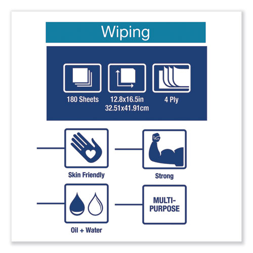 Image of Tork® Industrial Paper Wiper, 4-Ply, 12.8 X 16.5, Unscented, Blue, 180/Carton