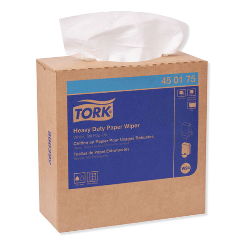 Image of Tork® Heavy-Duty Paper Wiper, 1-Ply, 9.25 X 16.25, Unscented, White, 90 Wipes/Box, 10 Boxes/Carton