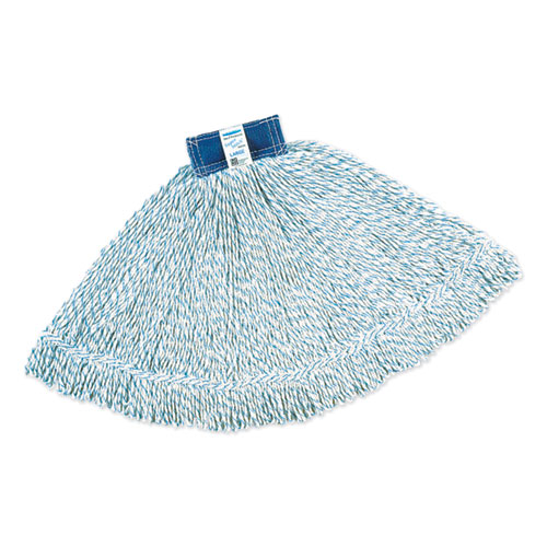 Rubbermaid® Commercial Super Stitch Finish Mops, Cotton/Synthetic, White, Large, 1-in. Blue Headband