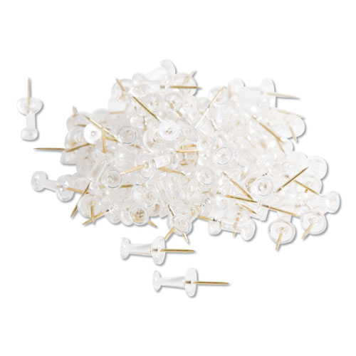 Image of U Brands Standard Push Pins, Plastic, Clear, Clear Head/Gold Pin, 0.44", 100/Pack