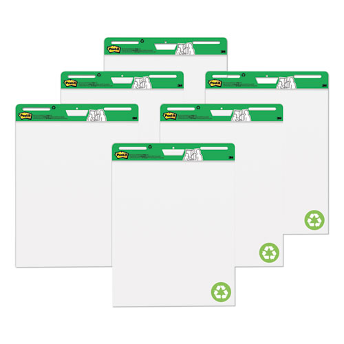 Image of Vertical-Orientation Self-Stick Easel Pad Value Pack, Green Headband, Unruled, 25 x 30, White, 30 Sheets, 6/Carton