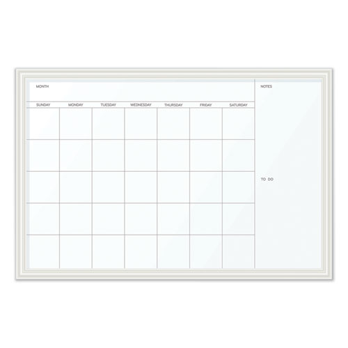U Brands Magnetic Dry Erase Calendar With Decor Frame, One Month, 30 X 20, White Surface, White Wood Frame
