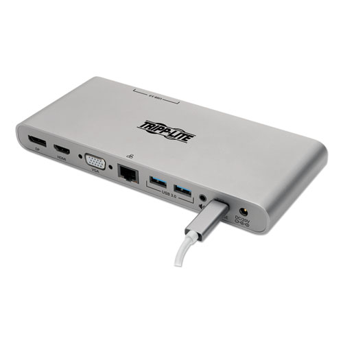 Image of USB Type-C Docking Station, 3.5mm/Displayport/HDMI/RJ45/Thunderbolt 3/USB A/USB C/VGA, Silver
