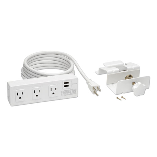 Surge Protector, 3 AC Outlets/2 USB Ports, 10 ft Cord, 510 J, White