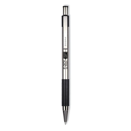 F-301 Retractable Ballpoint Pen, 0.7 mm, Black Ink, Stainless Steel/Black Barrel