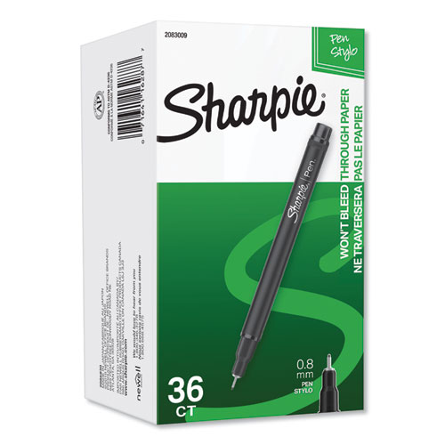Water-Resistant Ink Porous Point Pen Value Pack, Stick, Fine 0.4 mm, Black Ink, Black Barrel, 36/Pack