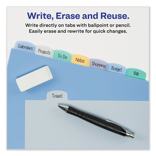 Image of Write and Erase Big Tab Durable Plastic Dividers, 3-Hold Punched, 8-Tab, 11 x 8.5, Assorted, 1 Set