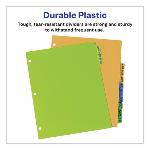 Durable Preprinted Plastic Tab Dividers, 12-Tab, Jan. to Dec., 11 x 8.5, Assorted, 1 Set