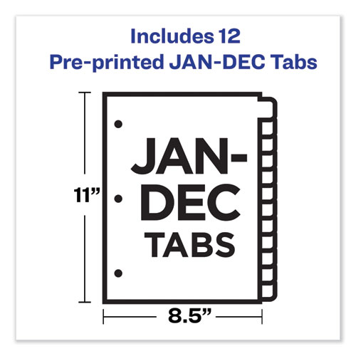 Image of Durable Preprinted Plastic Tab Dividers, 12-Tab, Jan. to Dec., 11 x 8.5, Assorted, 1 Set