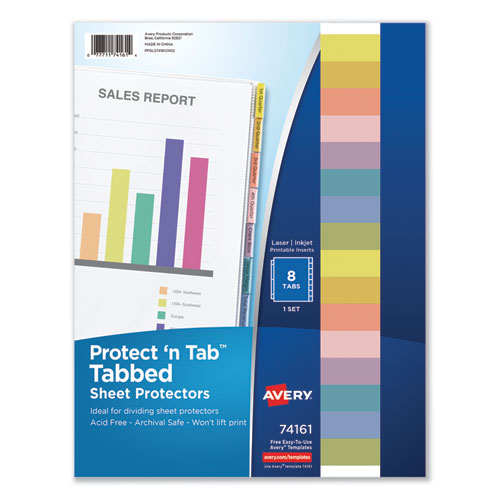 Avery® Protect 'N Tab Top-Load Clear Sheet Protectors W/Eight Tabs, Letter