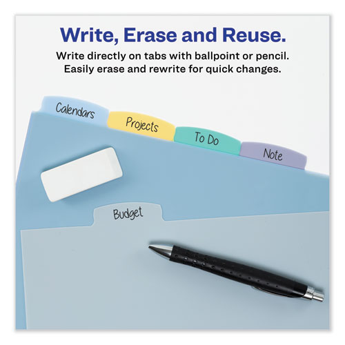 WRITE AND ERASE BIG TAB DURABLE PLASTIC DIVIDERS, 3-HOLD PUNCHED, 5-TAB, 11 X 8.5, ASSORTED, 1 SET