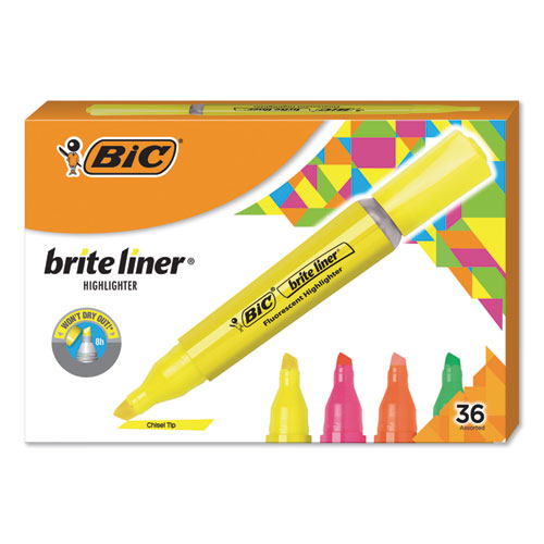 Image of Bic® Brite Liner Tank-Style Highlighter Value Pack, Assorted Ink Colors, Chisel Tip, Assorted Barrel Colors, 36/Pack