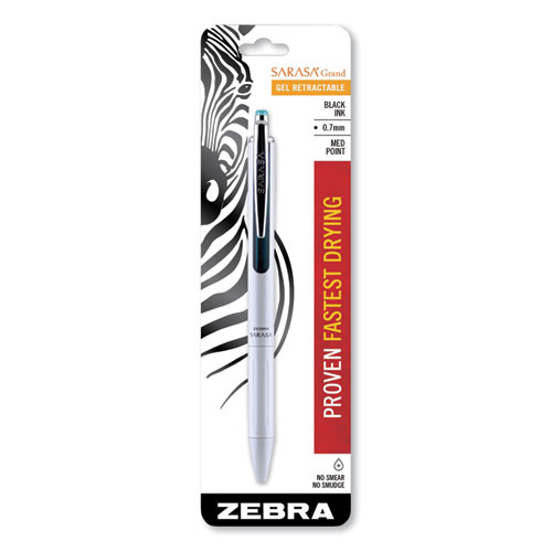 Sarasa Grand Gel Pen, Retractable, Medium 0.7 mm, Black Ink, White/Translucent Black Barrel