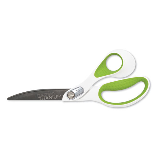 Image of CarboTitanium Bonded Scissors, 9" Long, 4.5" Cut Length, White/Green Bent Handle