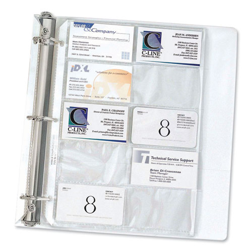 Image of Business Card Binder Pages, For 2 x 3.5 Cards, Clear, 20 Cards/Sheet, 10 Sheets/Pack