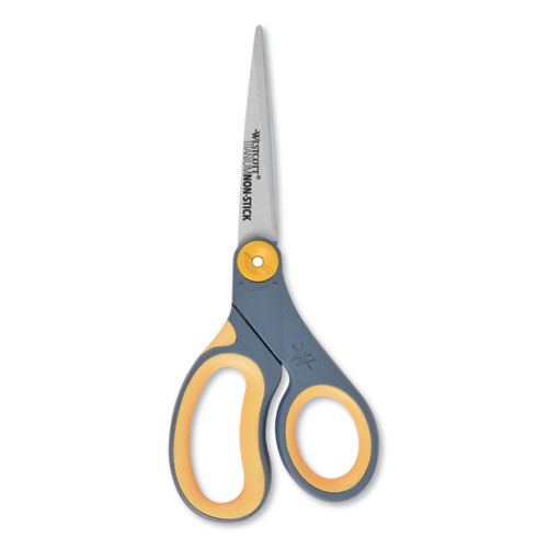 Image of Non-Stick Titanium Bonded Scissors, 8" Long, 3.25" Cut Length, Gray/Yellow Straight Handle