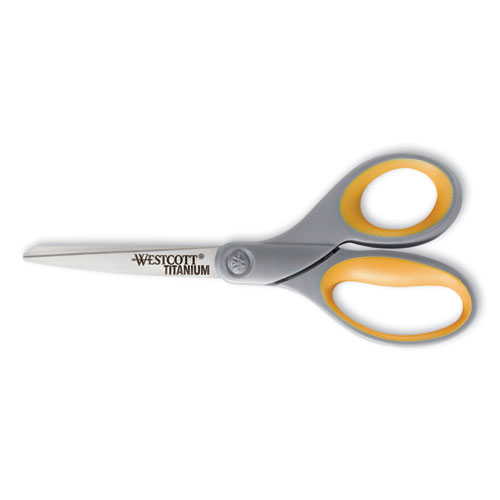 Westcott® Titanium Bonded Scissors, 8" Long, 3.5" Cut Length, Gray/Yellow Straight Handle