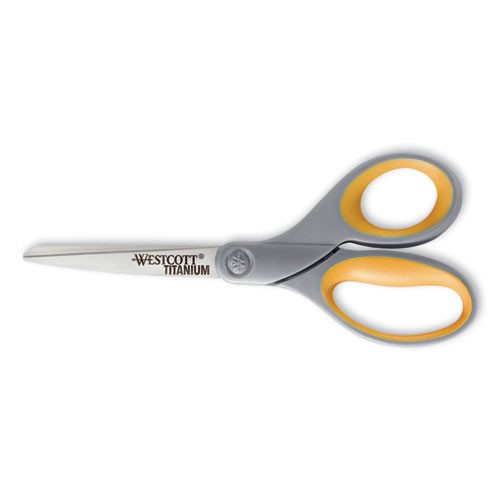 Titanium Bonded Scissors, 8" Long, 3.5" Cut Length, Gray/Yellow Straight Handle