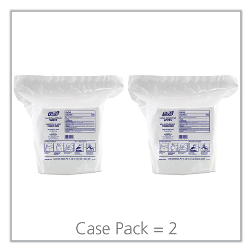 Image of Hand Sanitizing Wipes, 6 x 8, Fresh Citrus Scent, White, 1,200/Refill Pouch, 2 Refills/Carton