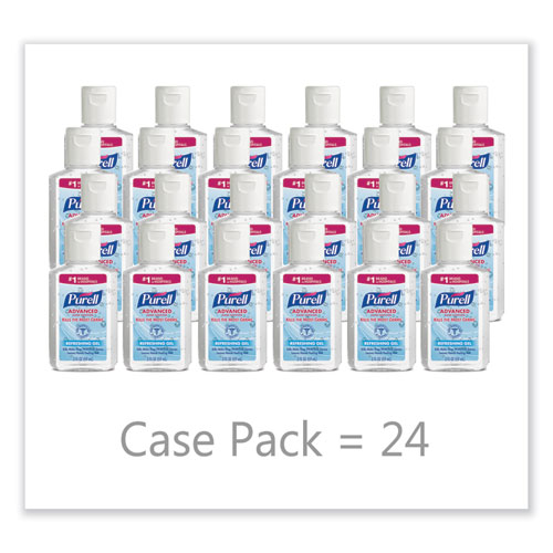 Image of Purell® Advanced Refreshing Gel Hand Sanitizer, 2 Oz, Flip-Cap Bottle, Clean Scent, 24/Carton