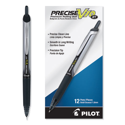 Precise V10RT Retractable Roller Ball Pen, Bold 1 mm, Black Ink/Barrel, Dozen