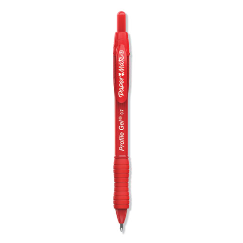 Paper Mate® Profile Gel Pen, Retractable, Medium 0.7 mm, Red Ink, Translucent Red Barrel, Dozen