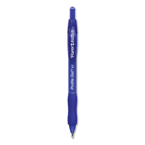 Paper Mate® Profile Gel Pen, Retractable, Medium 0.7 mm, Blue Ink, Translucent Blue Barrel, Dozen