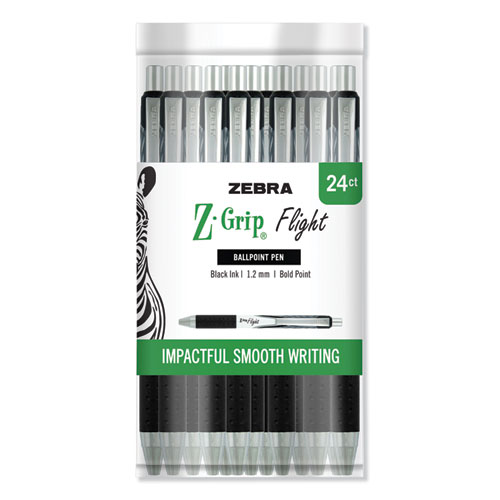 Image of Zebra® Z-Grip Flight Ballpoint Pen, Retractable, Bold 1.2 Mm, Black Ink, Black Barrel