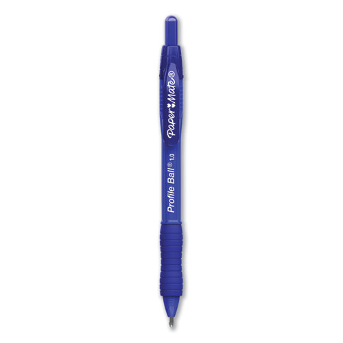 Paper Mate® Profile Ballpoint Pen, Retractable, Medium 1 mm, Blue Ink, Translucent Blue Barrel, 4/Pack