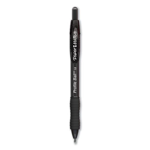 Paper Mate® Profile Ballpoint Pen, Retractable, Medium 1 mm, Black Ink, Translucent Black Barrel, Dozen