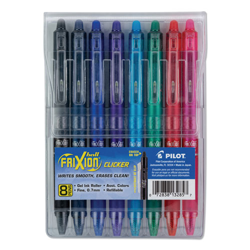 FriXion Clicker Erasable Retractable Gel Pen, Fine 0.7 mm, Assorted Ink/Barrel, 8/Set
