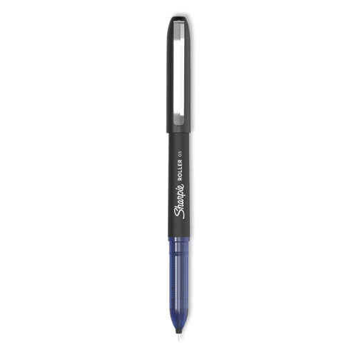 Professional Design Roller Ball Pen, Stick, Fine 0.5 mm, Blue Ink, Black Barrel, Dozen