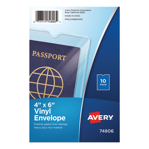 Avery® Top-Load Clear Vinyl Envelopes W/Thumb Notch, 4 X 6, Clear, 10/Pack