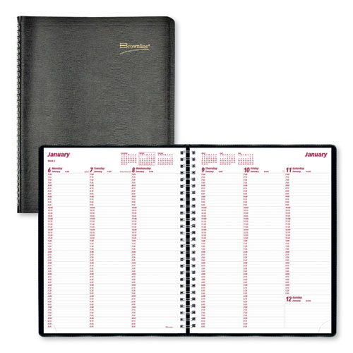 Brownline® Essential Collection Weekly Appointment Book In Columnar Format, 11 X 8.5, Black Cover, 12-Month (Jan To Dec): 2024