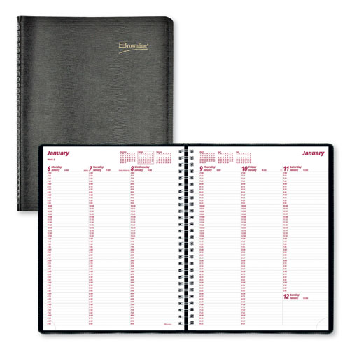 Image of Brownline® Essential Collection Weekly Appointment Book In Columnar Format, 11 X 8.5, Black Cover, 12-Month (Jan To Dec): 2024