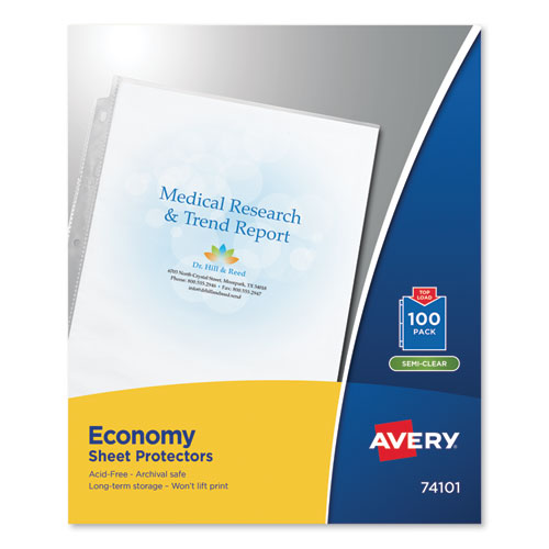 Avery® Top-Load Sheet Protector, Economy Gauge, Letter, Semi-Clear, 100/Box