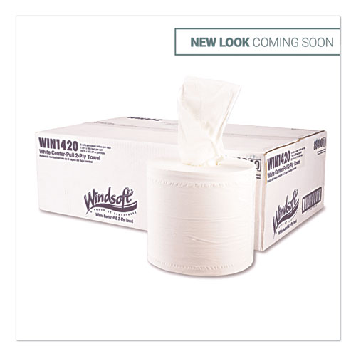 Image of Windsoft® Center-Flow Perforated Paper Towel Roll, 7.3 X 15, White, 6 Rolls/Carton