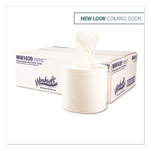 Image of Windsoft® Center-Flow Perforated Paper Towel Roll, 7.3 X 15, White, 6 Rolls/Carton