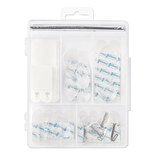 Image of Clear Hooks and Strips, Assorted Sizes, Plastic, 0.05 lb; 2 lb; 4-16 lb Capacities, 16 Picture Strips/15 Hooks/22 Strips/Pack