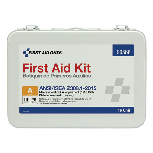 Image of First Aid Only™ Unitized Ansi Compliant Class A Type Iii First Aid Kit For 25 People, 84 Pieces, Metal Case