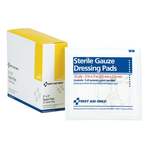 First Aid Only™ Gauze Dressing Pads, Sterile, 3 X 3, 10 Dual-Pads/Box